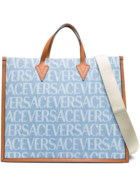 versace book bag blue|Versace denim tote bag.